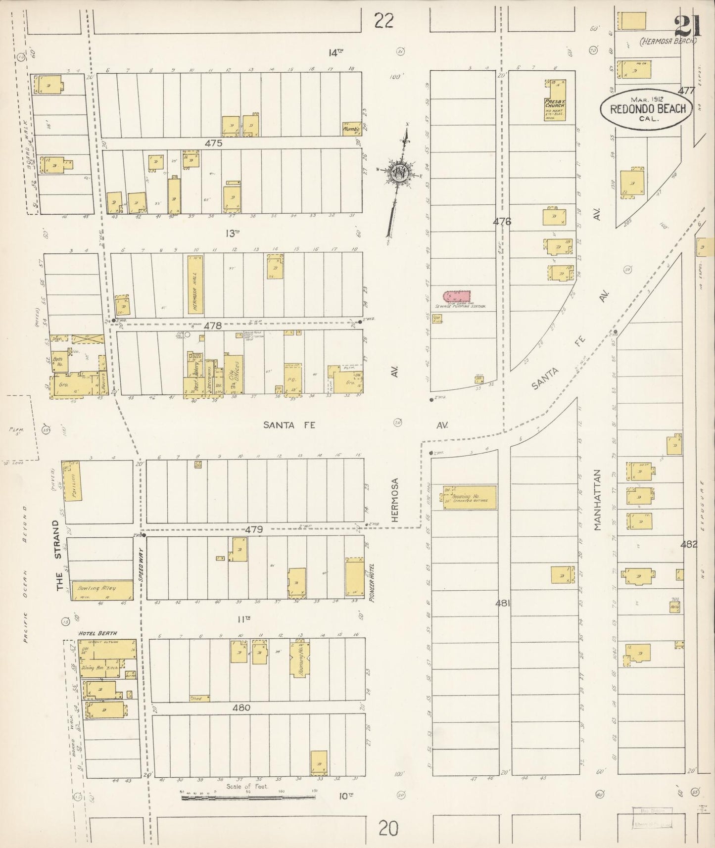 Sanborn Fire Insurance Map from Redondo Beach, Los Angeles County, California (1912), Sheet #0021 - Complete Map Set gallery image, historic Sanborn map, vintage wall art, California California