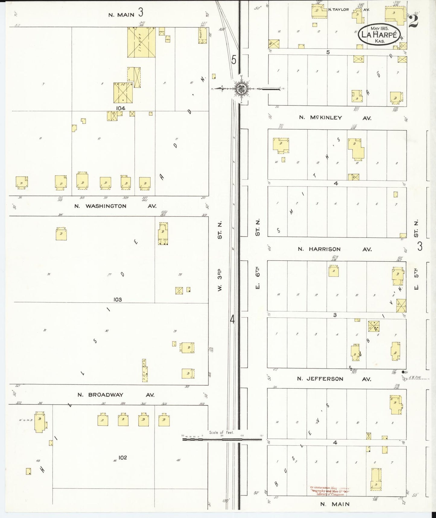 Sanborn Fire Insurance Map from La Harpe, Allen County, Kansas (1915), Sheet #0002 - Complete Map Set gallery image, historic Sanborn map, vintage wall art, Kansas Kansas