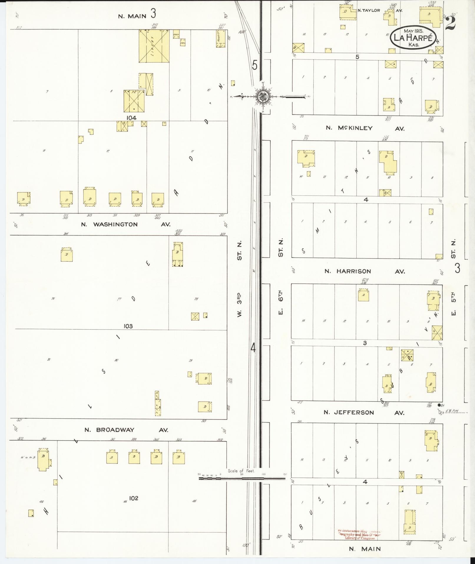 Sanborn Fire Insurance Map from La Harpe, Allen County, Kansas (1915), Sheet #0002 - Complete Map Set gallery image, historic Sanborn map, vintage wall art, Kansas Kansas
