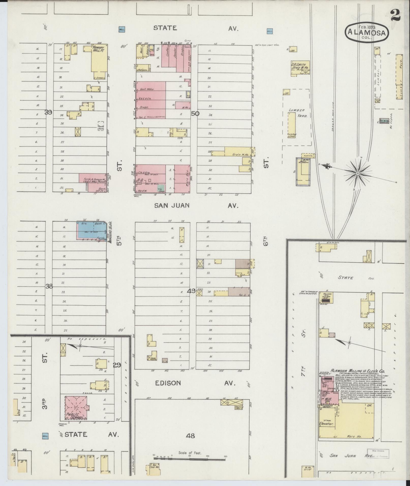Sanborn Fire Insurance Map from Alamosa, Alamosa County, Colorado (1893), Sheet #0002 - Complete Map Set gallery image, historic Sanborn map, vintage wall art, Colorado Colorado
