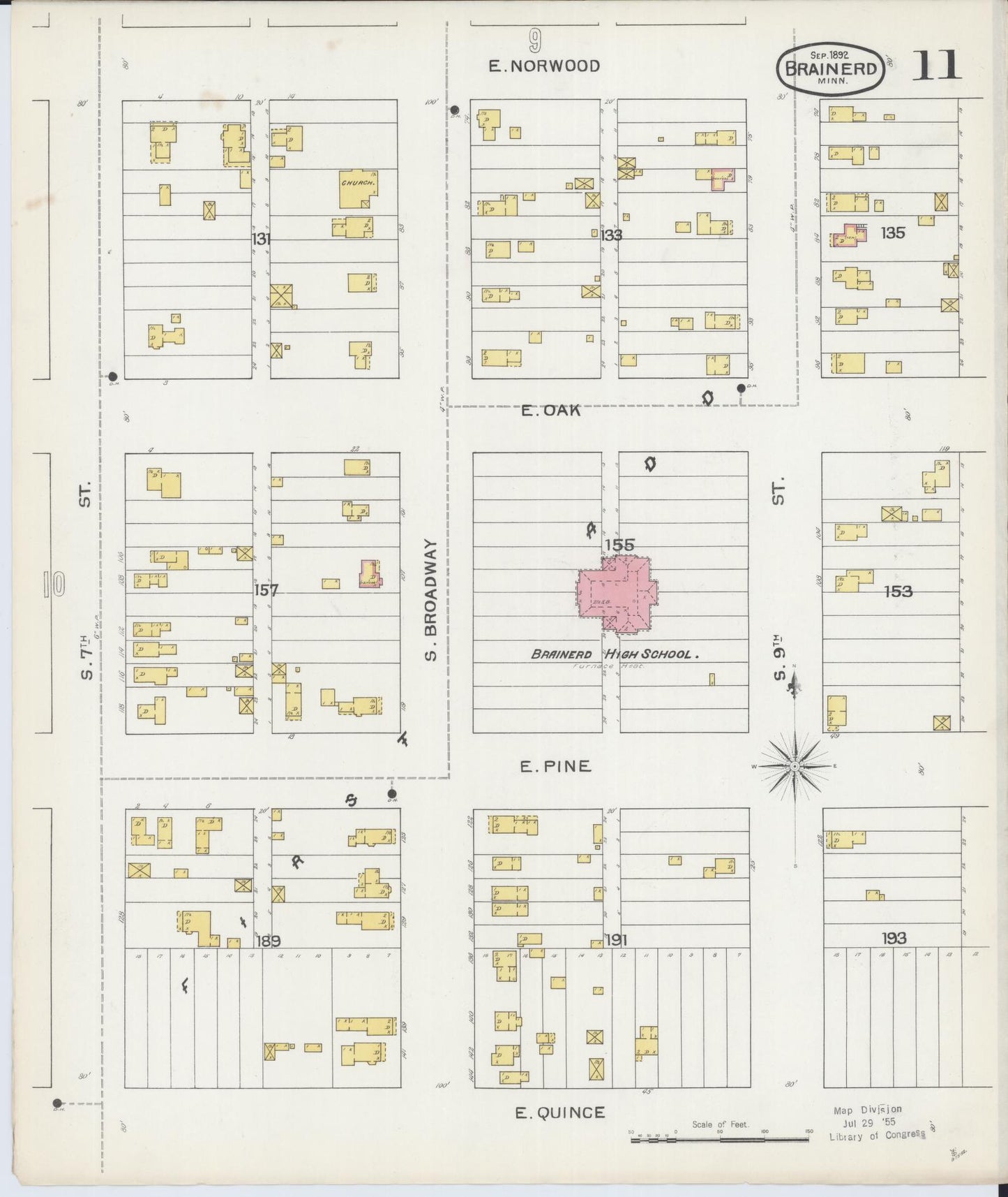 Sanborn Fire Insurance Map from Brainerd, Crow Wing County, Minnesota (1892), Sheet #0011 - Complete Map Set gallery image, historic Sanborn map, vintage wall art, Minnesota Minnesota