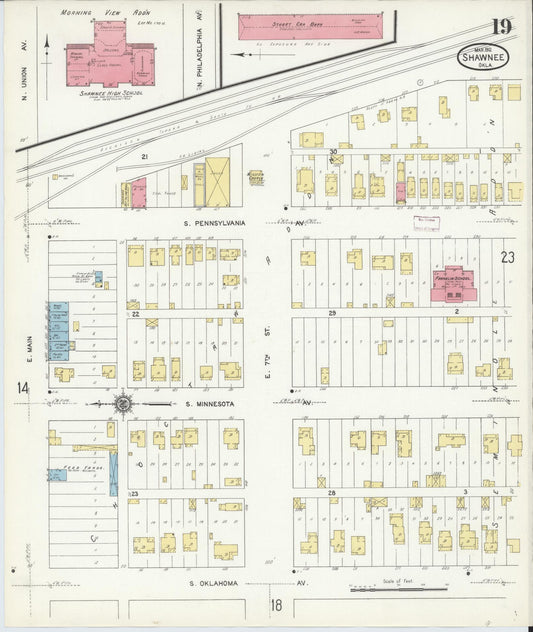Sanborn Fire Insurance Map from Shawnee, Pottawatomie County, Oklahoma (1912), Sheet #0019 - Historic Sanborn Fire Insurance Map Print, vintage old map wall art, antique decor, genealogy gift, Oklahoma Oklahoma map