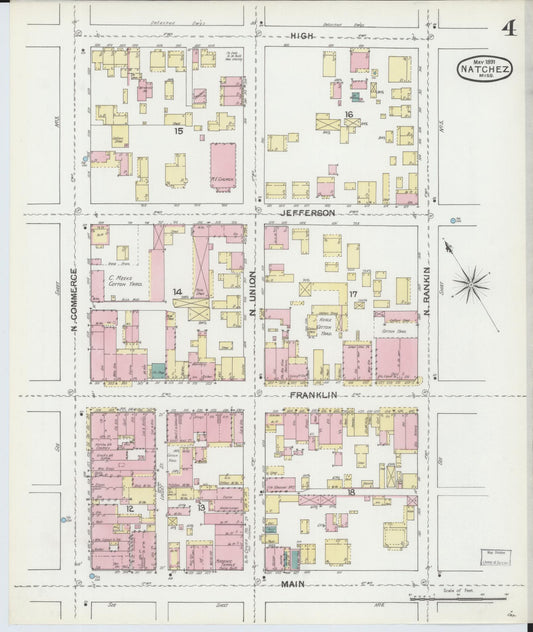 Sanborn Fire Insurance Map from Natchez, Adams County, Mississippi (1892), Sheet #0004 - Historic Sanborn Fire Insurance Map Print, vintage old map wall art, antique decor, genealogy gift, Mississippi Mississippi map