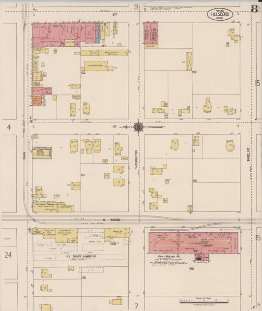 Sanborn Fire Insurance Map from Hillsboro, Washington County, Oregon (1921), Sheet #0008 - Historic Sanborn Fire Insurance Map Print, vintage old map wall art, antique decor, genealogy gift, Oregon Oregon map