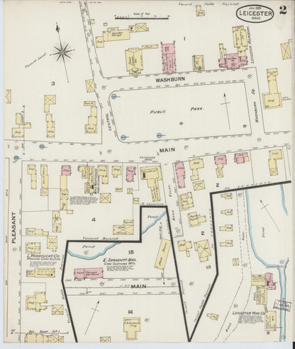 Sanborn Fire Insurance Map from Leicester, Worcester County, Massachusetts (1888), Sheet #0002 - Complete Map Set gallery image, historic Sanborn map, vintage wall art, Massachusetts Massachusetts