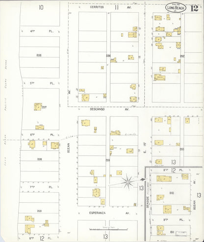 Sanborn Fire Insurance Map from Long Beach, Los Angeles County, California (1905), Sheet #0012 - Complete Map Set gallery image, historic Sanborn map, vintage wall art, California California