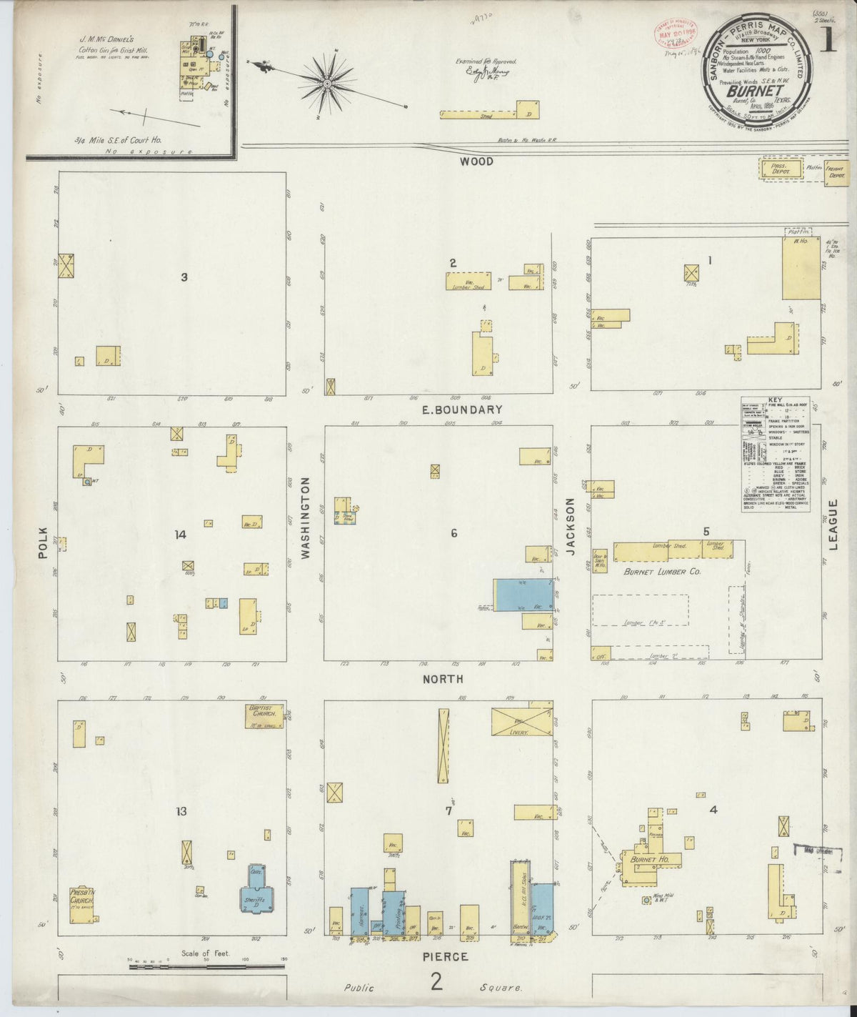 Sanborn Fire Insurance Map from Burnet, Burnet County, Texas (1896), Sheet #0001 - Complete Map Set gallery image, historic Sanborn map, vintage wall art, Texas Texas
