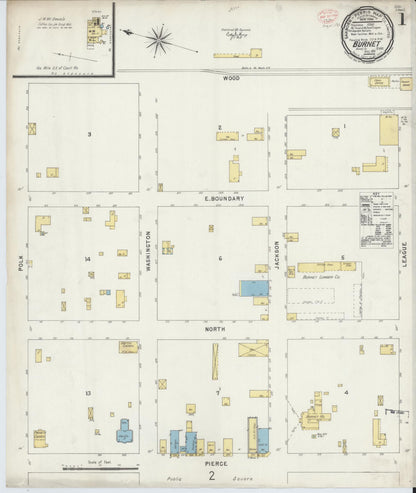 Sanborn Fire Insurance Map from Burnet, Burnet County, Texas (1896), Sheet #0001 - Complete Map Set gallery image, historic Sanborn map, vintage wall art, Texas Texas