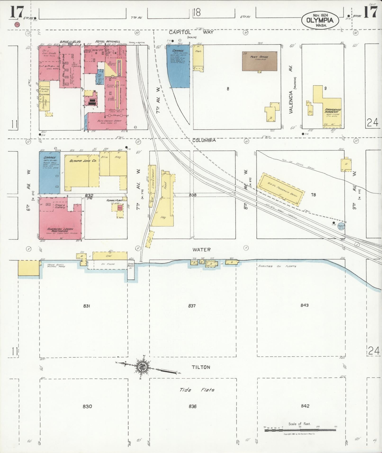 Sanborn Fire Insurance Map from Olympia, Thurston County, Washington (1924), Sheet #0017 - Historic Sanborn Fire Insurance Map Print, vintage old map wall art, antique decor, genealogy gift, Washington Washington map