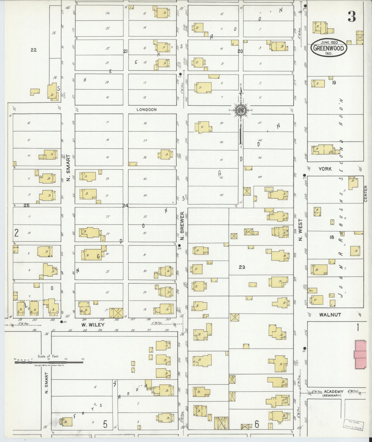 Sanborn Fire Insurance Map from Greenwood, Johnson County, Indiana (1920), Sheet #0003 - Historic Sanborn Fire Insurance Map Print, vintage old map wall art, antique decor, genealogy gift, Indiana Indiana map