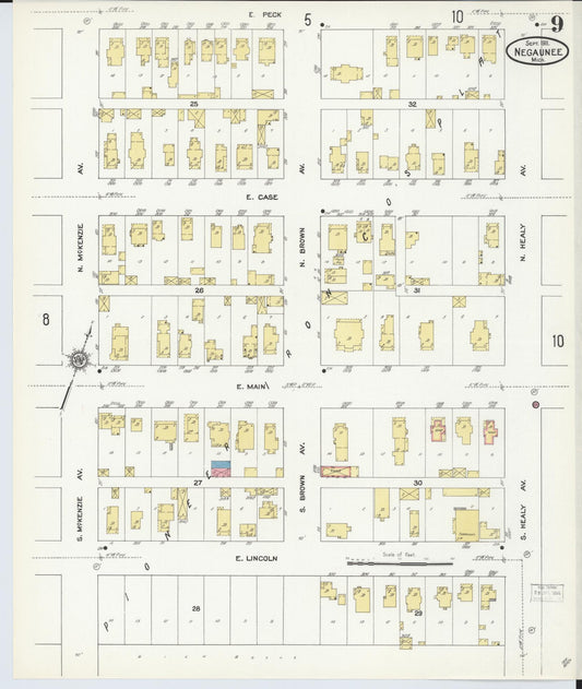 Sanborn Fire Insurance Map from Negaunee, Marquette County, Michigan (1911), Sheet #0009 - Historic Sanborn Fire Insurance Map Print, vintage old map wall art, antique decor, genealogy gift, Michigan Michigan map