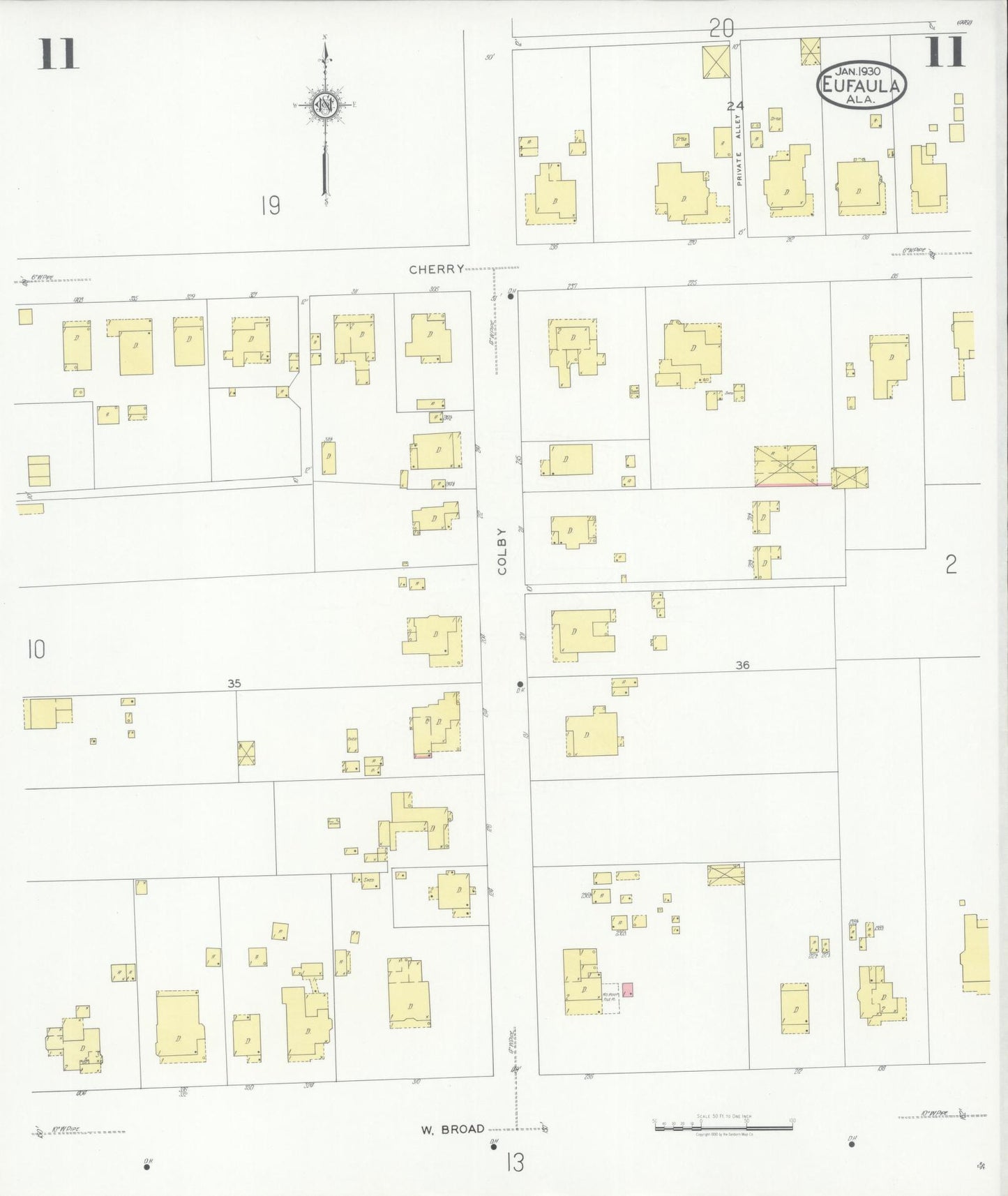 Sanborn Fire Insurance Map from Eufaula, Barbour County, Alabama (1930), Sheet #0011 - Historic Sanborn Fire Insurance Map Print, vintage old map wall art, antique decor, genealogy gift, Alabama Alabama map