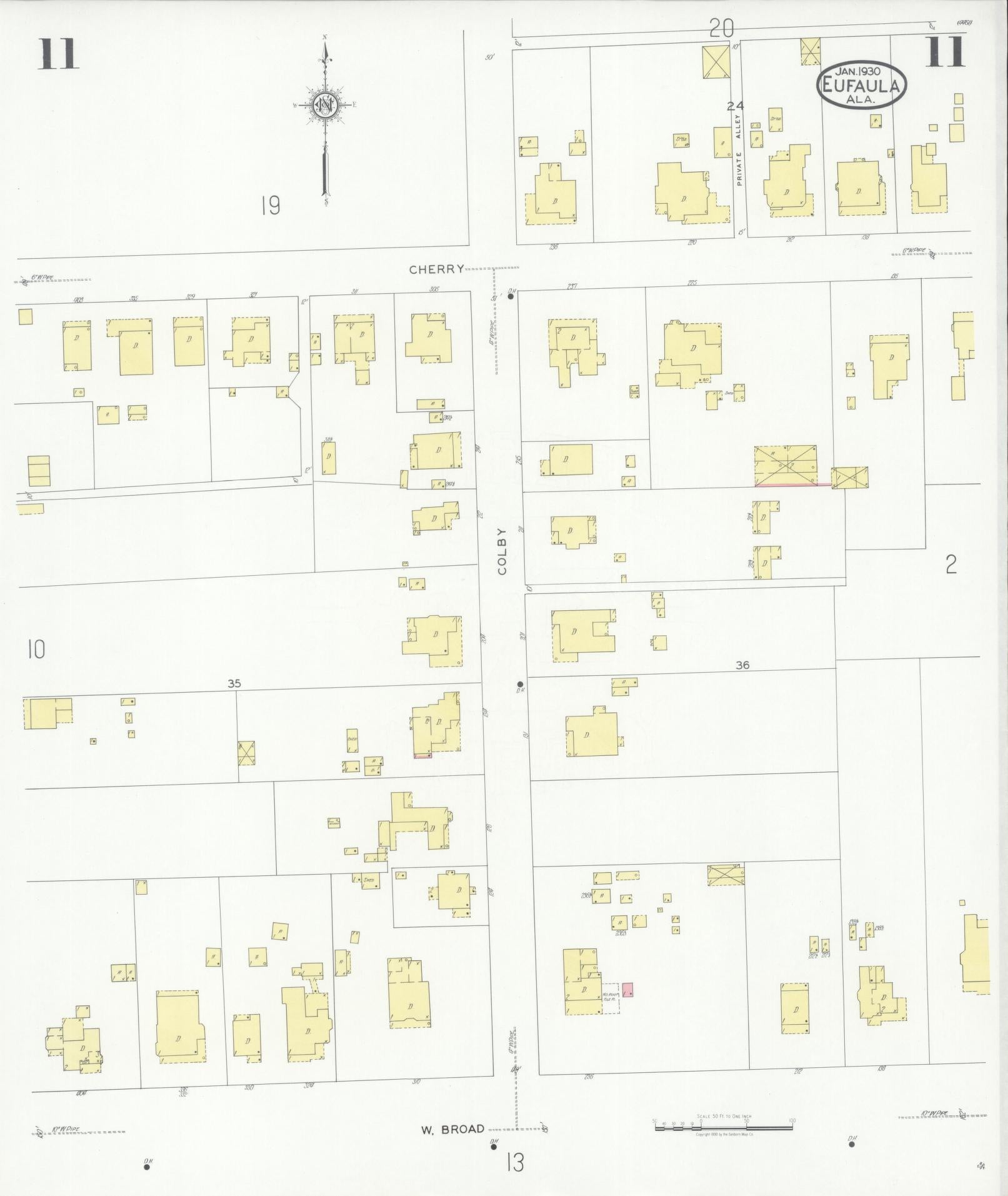 Sanborn Fire Insurance Map from Eufaula, Barbour County, Alabama (1930), Sheet #0011 - Historic Sanborn Fire Insurance Map Print, vintage old map wall art, antique decor, genealogy gift, Alabama Alabama map