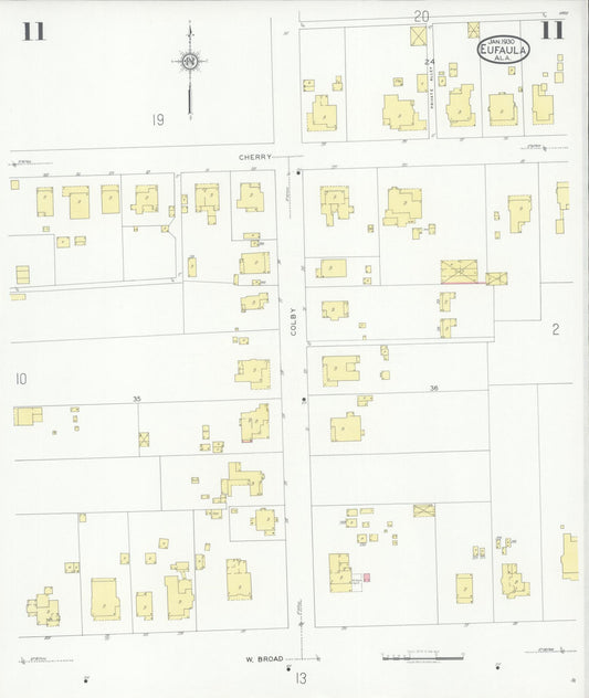 Sanborn Fire Insurance Map from Eufaula, Barbour County, Alabama (1930), Sheet #0011 - Historic Sanborn Fire Insurance Map Print, vintage old map wall art, antique decor, genealogy gift, Alabama Alabama map