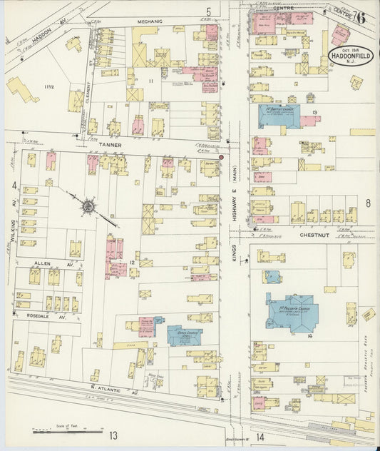 Sanborn Fire Insurance Map from Haddonfield, Camden County, New Jersey (1914), Sheet #0006 - Historic Sanborn Fire Insurance Map Print, vintage old map wall art, antique decor, genealogy gift, New Jersey New Jersey map