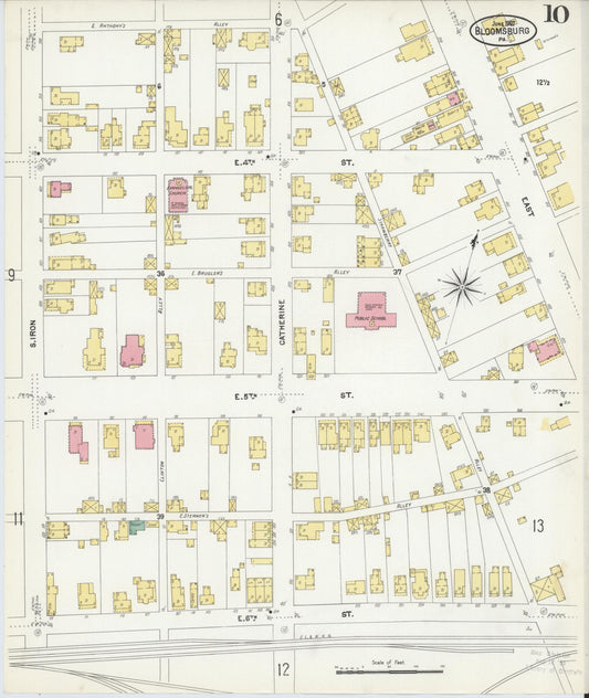 Sanborn Fire Insurance Map from Bloomsburg, Columbia County, Pennsylvania (1907), Sheet #0010 - Historic Sanborn Fire Insurance Map Print, vintage old map wall art, antique decor, genealogy gift, Pennsylvania Pennsylvania map