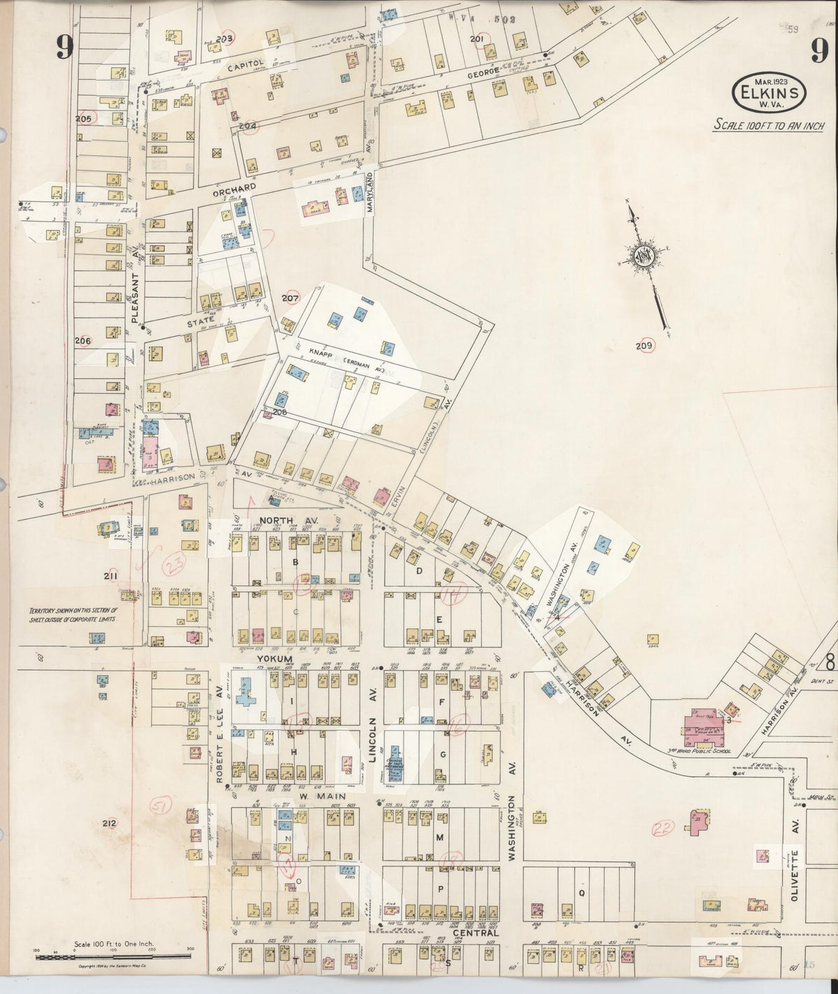 Sanborn Fire Insurance Map from Elkins, Randolph County, West Virginia (1950), Sheet #0009 - Complete Map Set gallery image, historic Sanborn map, vintage wall art, West Virginia West Virginia
