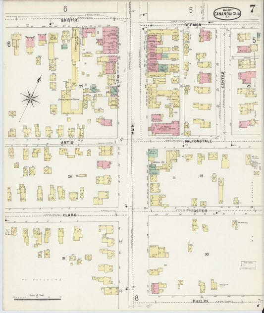 Sanborn Fire Insurance Map from Canandaigua, Ontario County, New York (1897), Sheet #0007 - Historic Sanborn Fire Insurance Map Print, vintage old map wall art, antique decor, genealogy gift, New York New York map