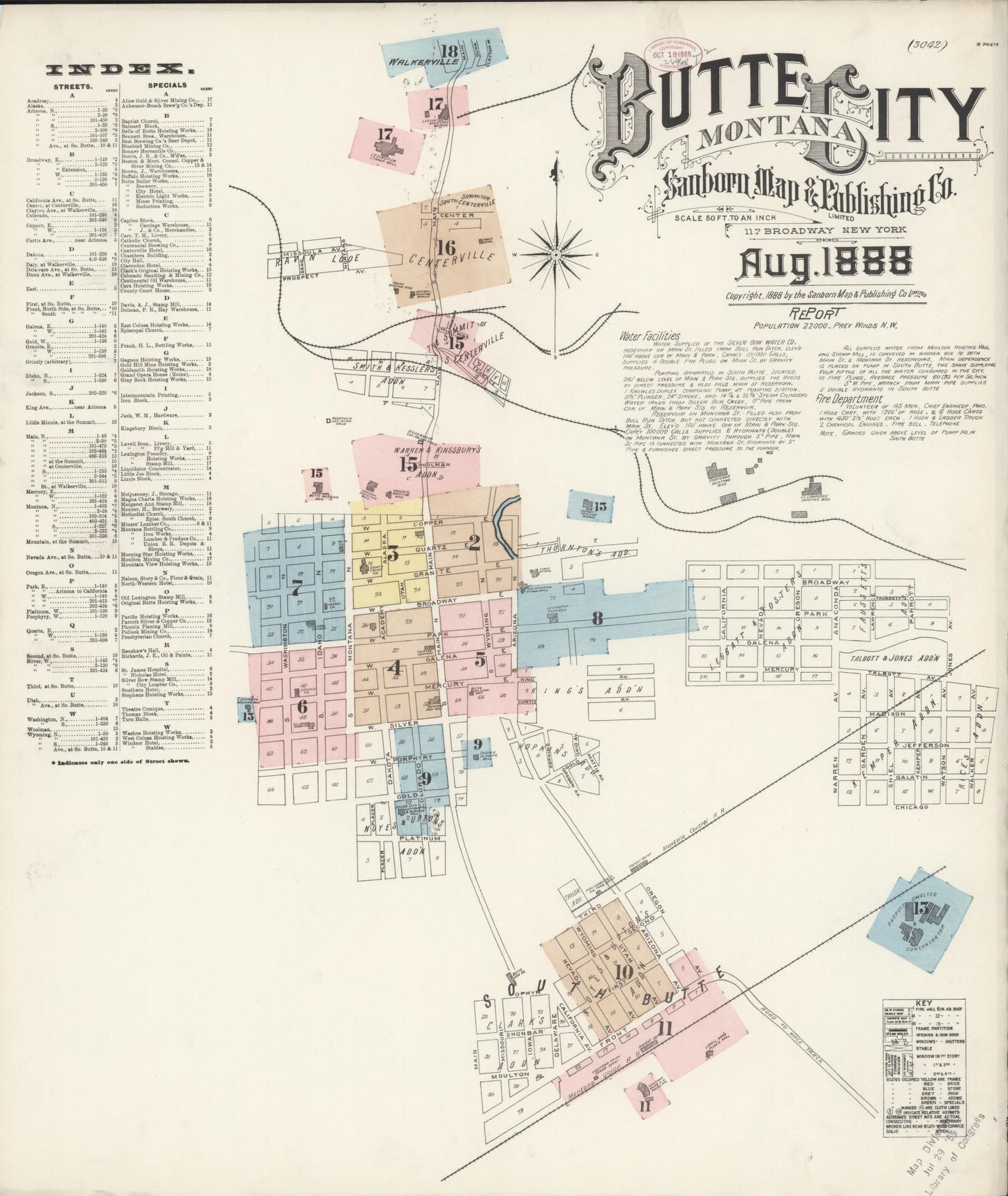 Sanborn Fire Insurance Map from Butte, Silver Bow County, Montana (1888), Sheet #0001 - Historic Sanborn Fire Insurance Map Print, vintage old map wall art, antique decor, genealogy gift, Montana Montana map