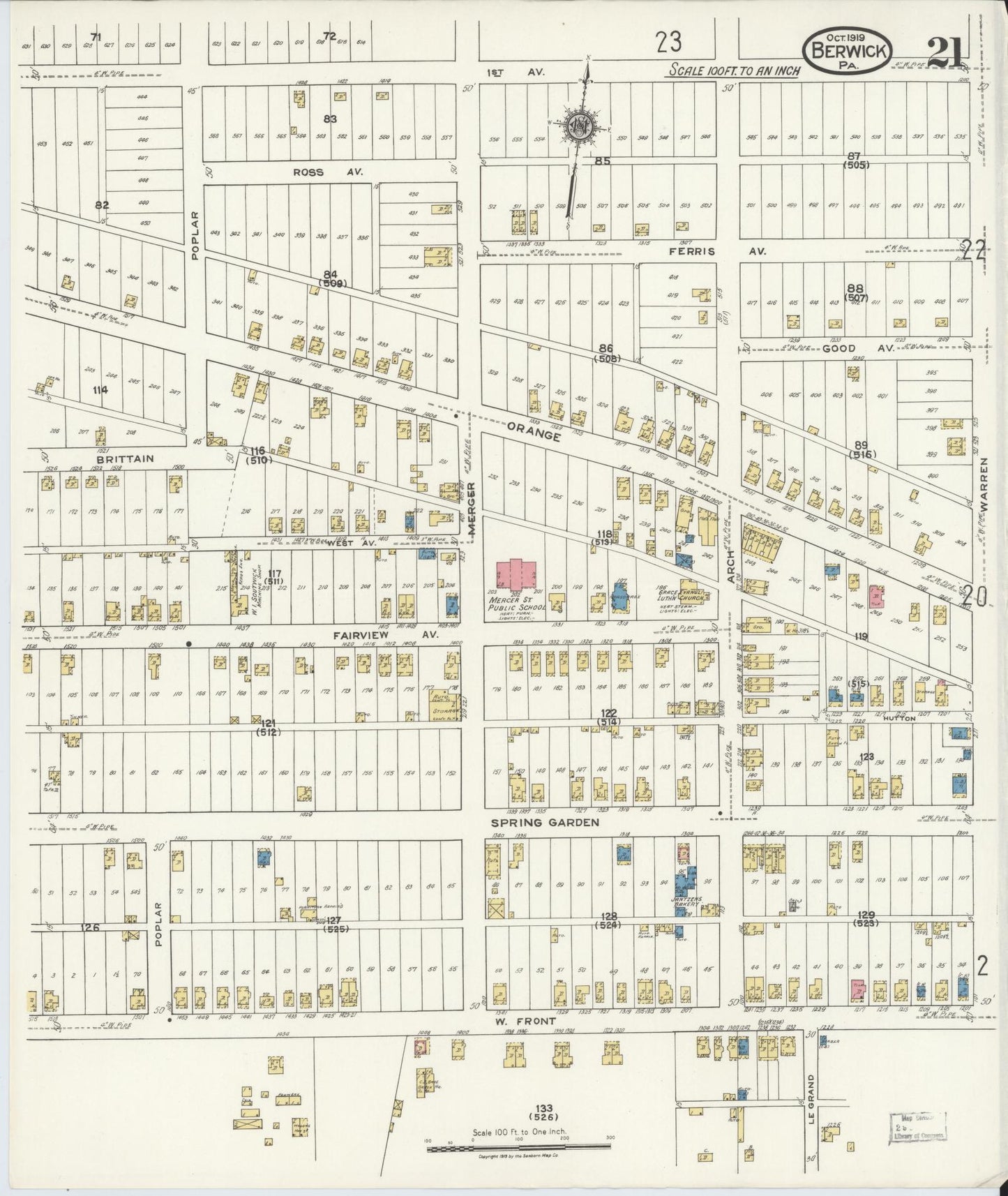 Sanborn Fire Insurance Map from Berwick, Columbia County, Pennsylvania (1918), Sheet #0021 - Historic Sanborn Fire Insurance Map Print, vintage old map wall art, antique decor, genealogy gift, Pennsylvania Pennsylvania map