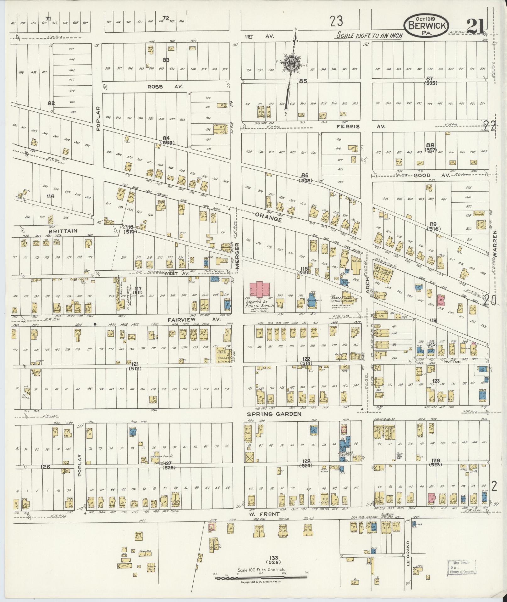 Sanborn Fire Insurance Map from Berwick, Columbia County, Pennsylvania (1918), Sheet #0021 - Historic Sanborn Fire Insurance Map Print, vintage old map wall art, antique decor, genealogy gift, Pennsylvania Pennsylvania map