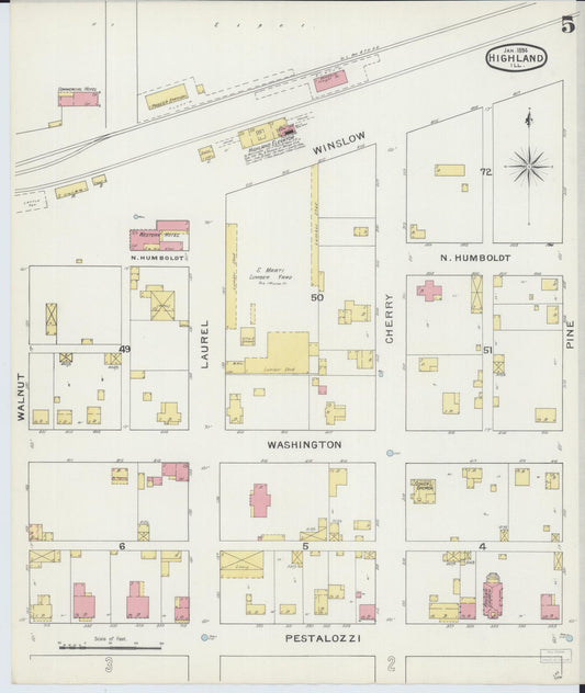 Sanborn Fire Insurance Map from Highland, Madison County, Illinois (1894), Sheet #0005 - Historic Sanborn Fire Insurance Map Print, vintage old map wall art, antique decor, genealogy gift, Illinois Illinois map