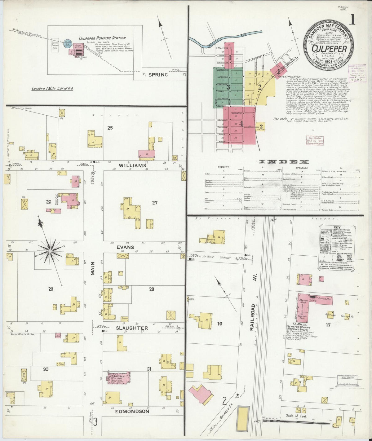 Sanborn Fire Insurance Map from Culpeper, Culpeper County, Virginia (1908), Sheet #0001 - Complete Map Set gallery image, historic Sanborn map, vintage wall art, Virginia Virginia