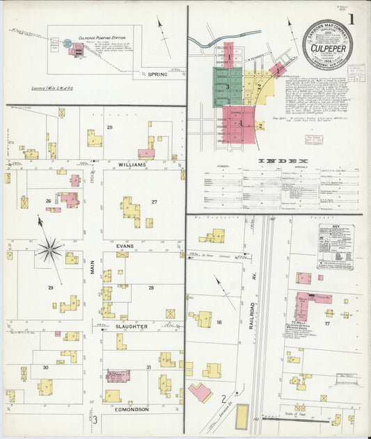 Sanborn Fire Insurance Map from Culpeper, Culpeper County, Virginia (1908), Sheet #0001 - Complete Map Set gallery image, historic Sanborn map, vintage wall art, Virginia Virginia