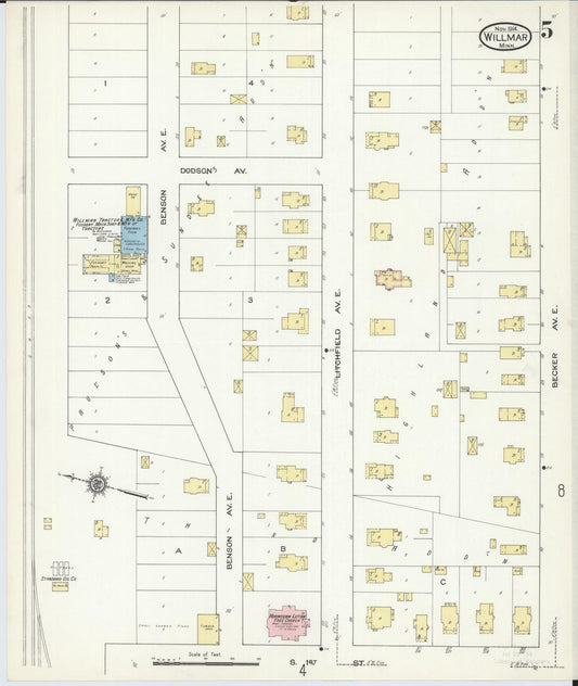 Sanborn Fire Insurance Map from Willmar, Kandiyohi County, Minnesota (1914), Sheet #0005 - Historic Sanborn Fire Insurance Map Print, vintage old map wall art, antique decor, genealogy gift, Minnesota Minnesota map