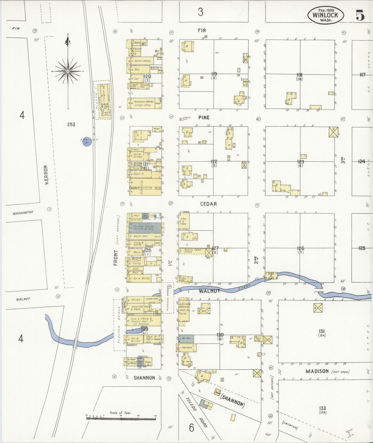 Sanborn Fire Insurance Map from Winlock, Lewis County, Washington (1909), Sheet #0005 - Historic Sanborn Fire Insurance Map Print, vintage old map wall art, antique decor, genealogy gift, Washington Washington map