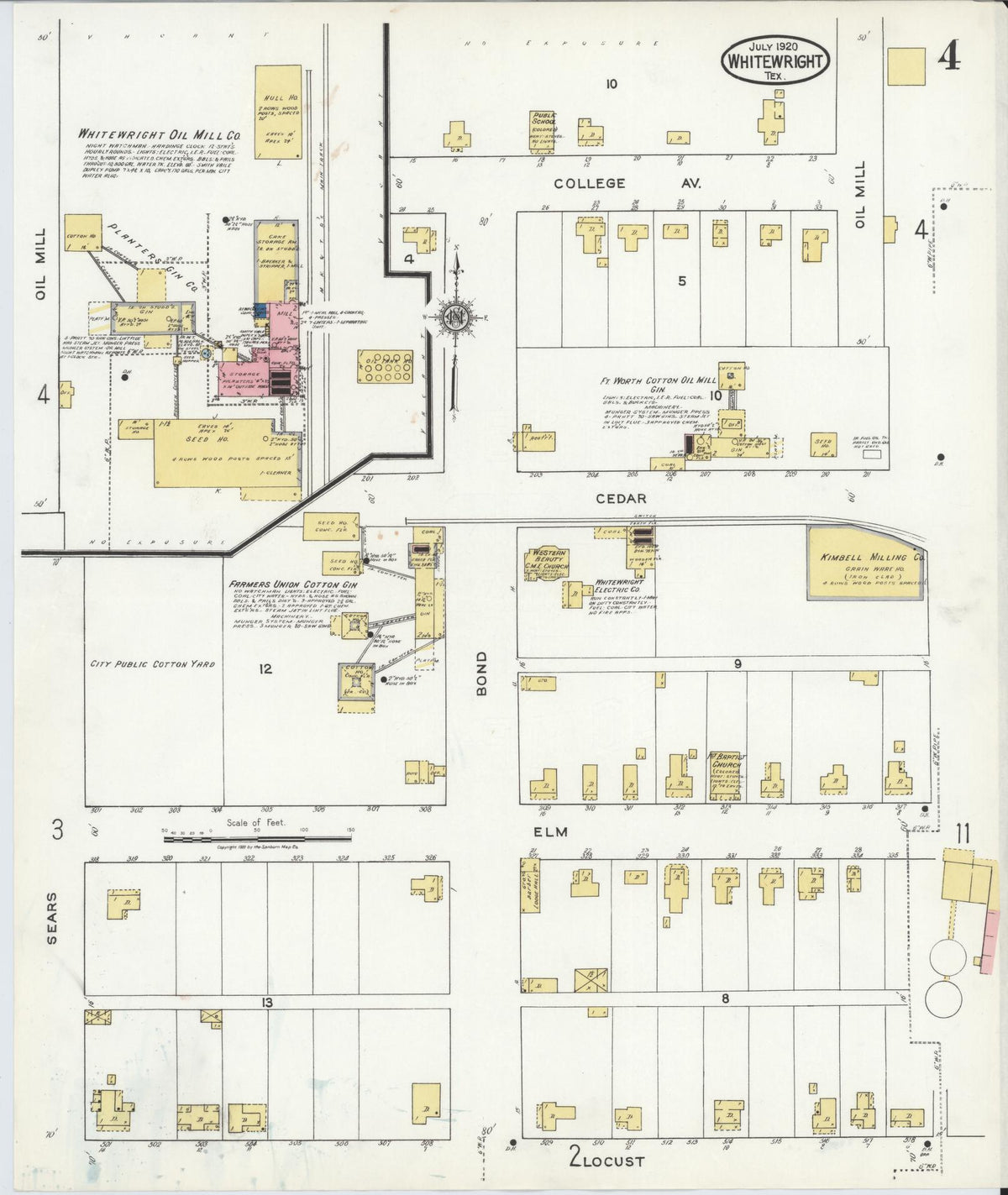 Sanborn Fire Insurance Map from Whitewright, Grayson County, Texas (1920), Sheet #0004 - Complete Map Set gallery image, historic Sanborn map, vintage wall art, Texas Texas