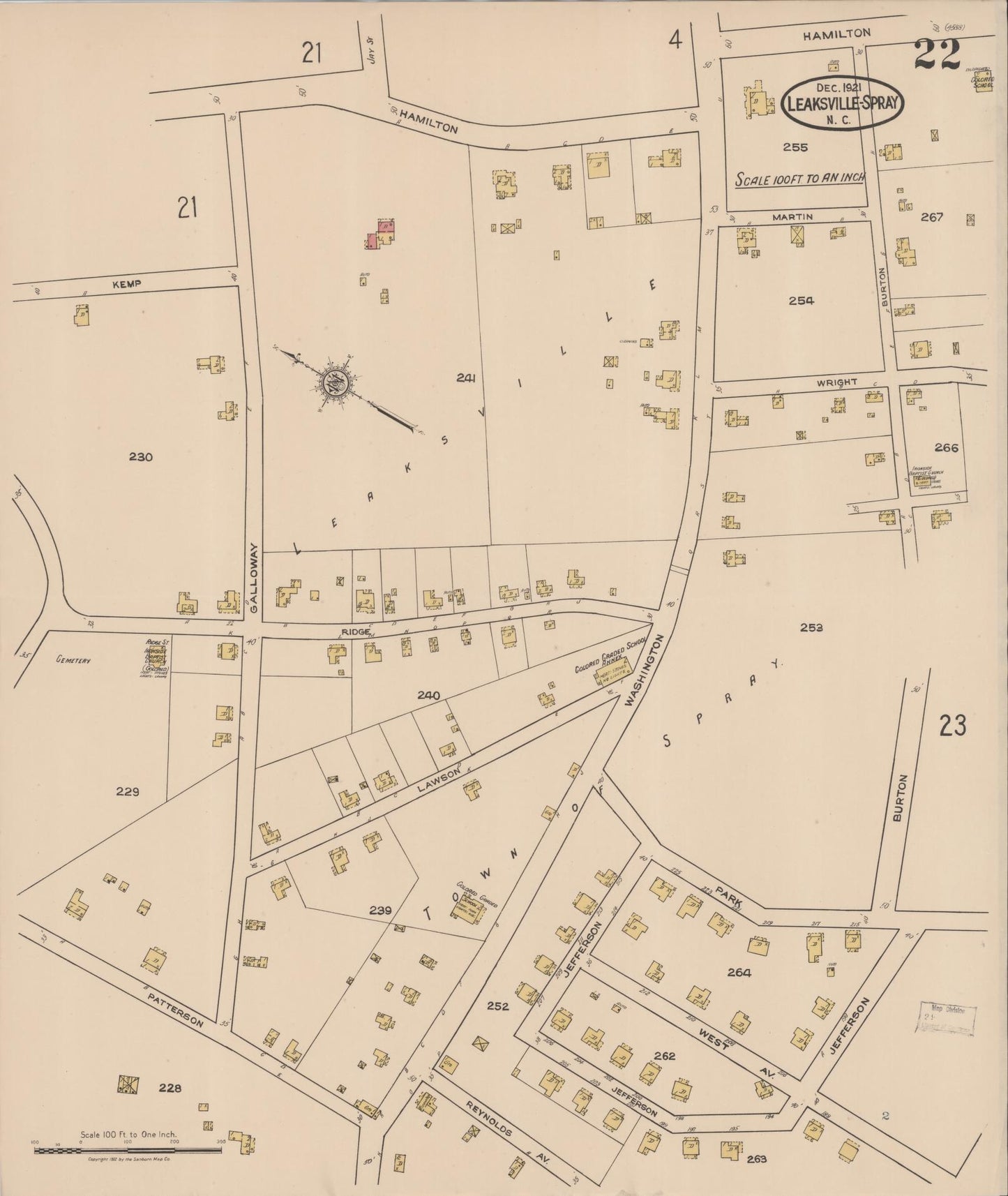 Sanborn Fire Insurance Map from Leaksville-spray, Rockingham County, North Carolina (1921), Sheet #0022 - Historic Sanborn Fire Insurance Map Print, vintage old map wall art, antique decor, genealogy gift, North Carolina North Carolina map