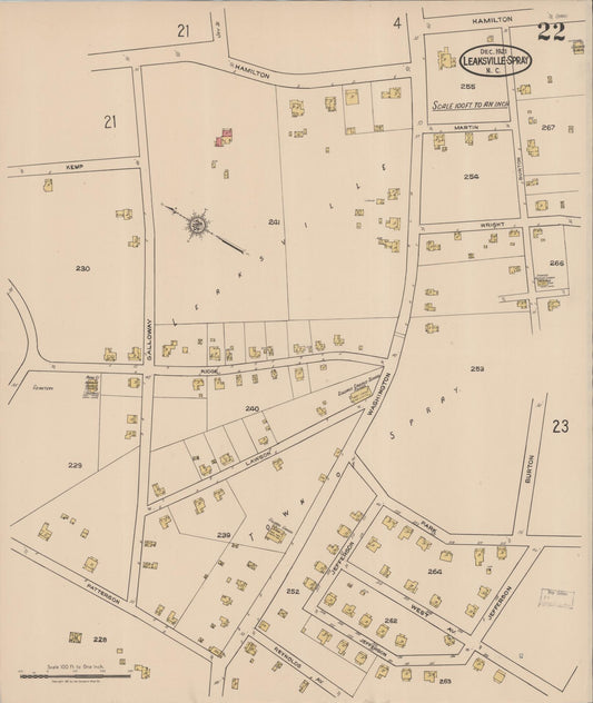 Sanborn Fire Insurance Map from Leaksville-spray, Rockingham County, North Carolina (1921), Sheet #0022 - Historic Sanborn Fire Insurance Map Print, vintage old map wall art, antique decor, genealogy gift, North Carolina North Carolina map