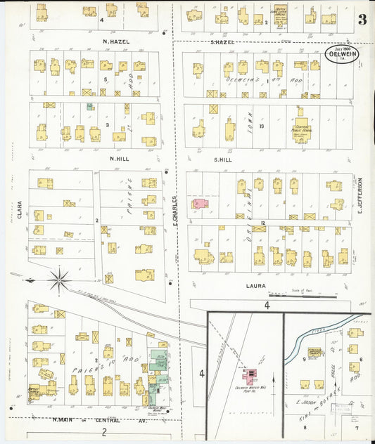 Sanborn Fire Insurance Map from Oelwein, Fayette County, Iowa (1900), Sheet #0003 - Historic Sanborn Fire Insurance Map Print, vintage old map wall art