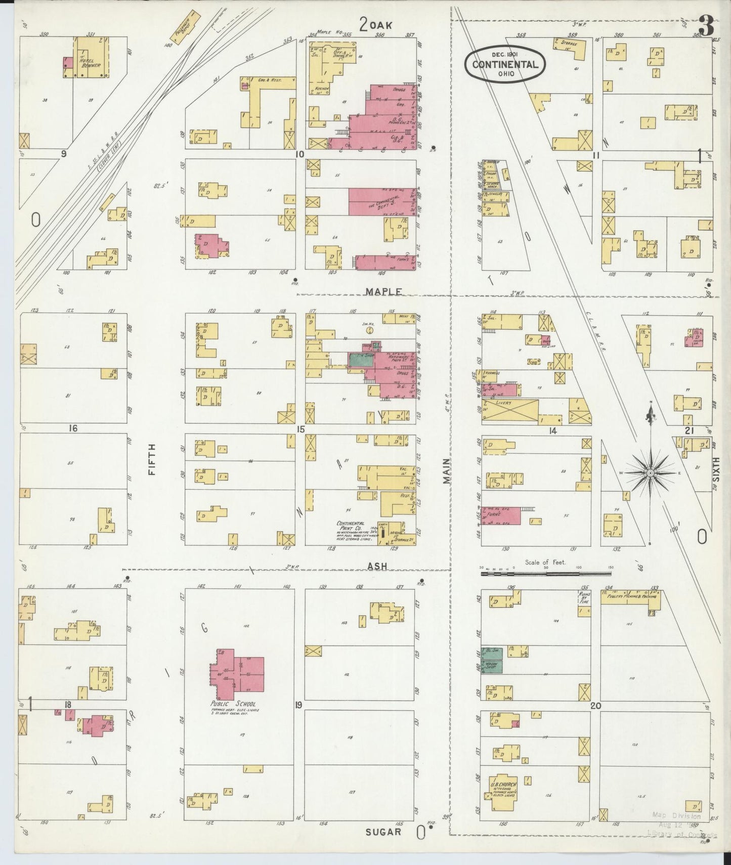 Sanborn Fire Insurance Map from Continental, Putnam County, Ohio (1901), Sheet #0003 - Historic Sanborn Fire Insurance Map Print, vintage old map wall art, antique decor, genealogy gift, Ohio Ohio map