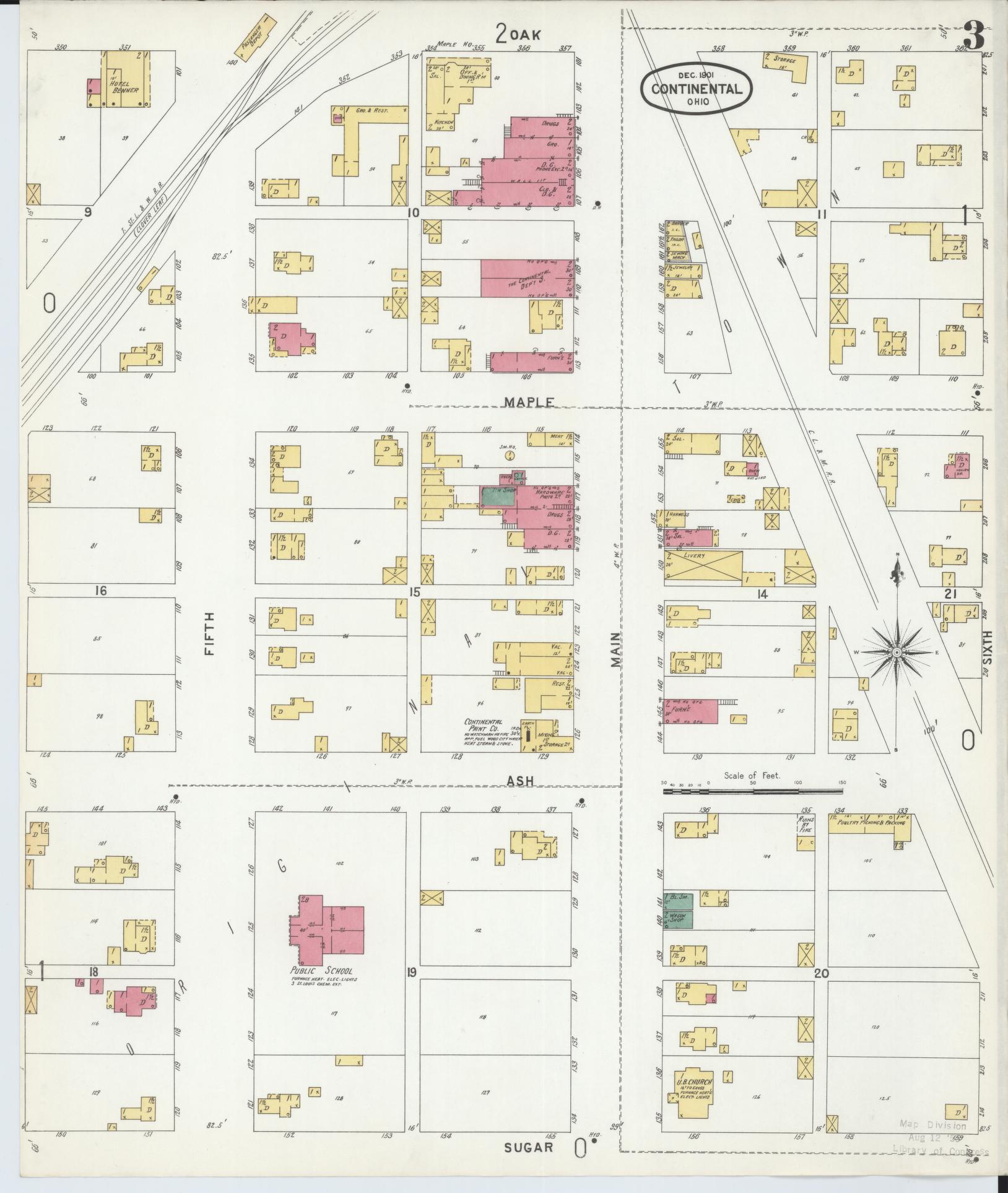 Sanborn Fire Insurance Map from Continental, Putnam County, Ohio (1901), Sheet #0003 - Historic Sanborn Fire Insurance Map Print, vintage old map wall art, antique decor, genealogy gift, Ohio Ohio map