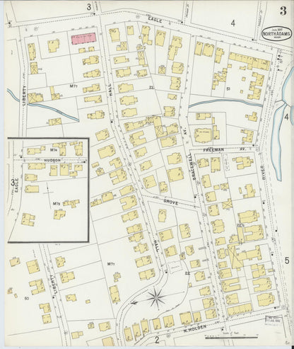 Sanborn Fire Insurance Map from North Adams, Berkshire County, Massachusetts (1897), Sheet #0003 - Historic Sanborn Fire Insurance Map Print, vintage old map wall art, antique decor, genealogy gift, Massachusetts Massachusetts map