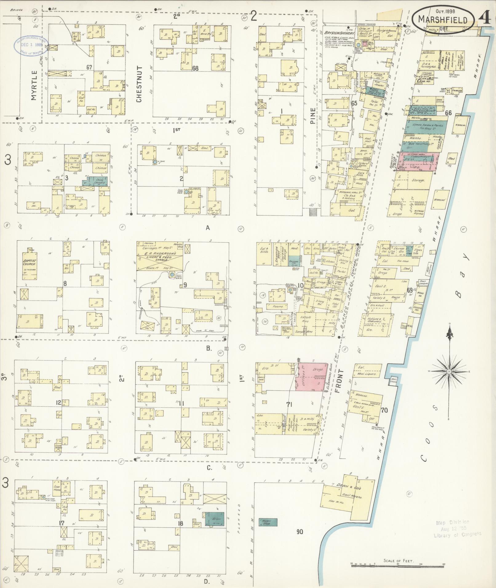 Sanborn Fire Insurance Map from Marshfield, Coos County, Oregon (1898), Sheet #0004 - Historic Sanborn Fire Insurance Map Print, vintage old map wall art, antique decor, genealogy gift, Oregon Oregon map