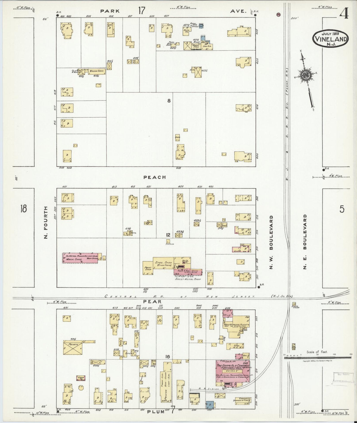 Sanborn Fire Insurance Map from Vineland, Cumberland County, New Jersey (1919), Sheet #0004 - Complete Map Set gallery image, historic Sanborn map, vintage wall art, New Jersey New Jersey