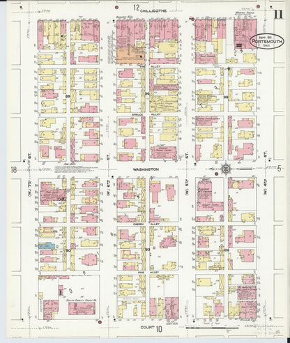 Sanborn Fire Insurance Map from Portsmouth, Scioto County, Ohio (1911), Sheet #0011 - Historic Sanborn Fire Insurance Map Print, vintage old map wall art, antique decor, genealogy gift, Ohio Ohio map
