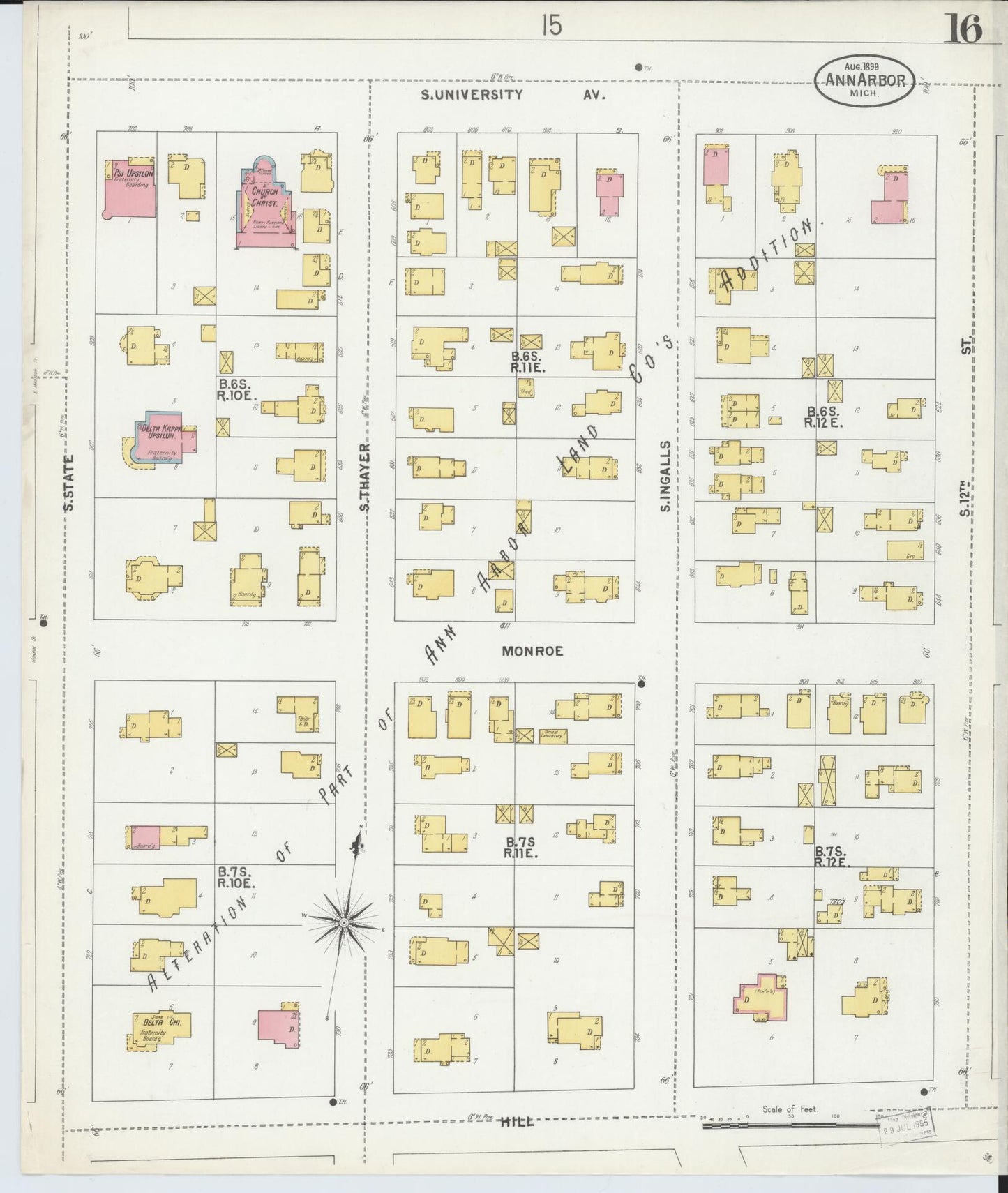 Sanborn Fire Insurance Map from Ann Arbor, Washtenaw County, Michigan (1899), Sheet #0016 - Complete Map Set gallery image, historic Sanborn map, vintage wall art, Michigan Michigan