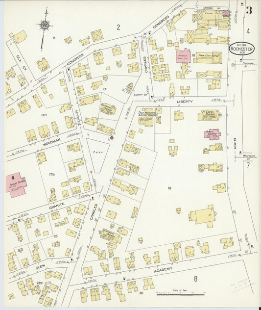 Sanborn Fire Insurance Map from Rochester, Strafford County, New Hampshire (1914), Sheet #0003 - Historic Sanborn Fire Insurance Map Print, vintage old map wall art, antique decor, genealogy gift, New Hampshire New Hampshire map