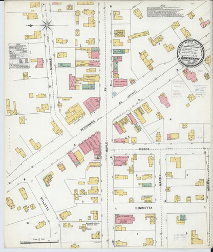 Sanborn Fire Insurance Map from Birmingham, Oakland County, Michigan (1900), Sheet #0001 - Historic Sanborn Fire Insurance Map Print, vintage old map wall art, antique decor, genealogy gift, Michigan Michigan map