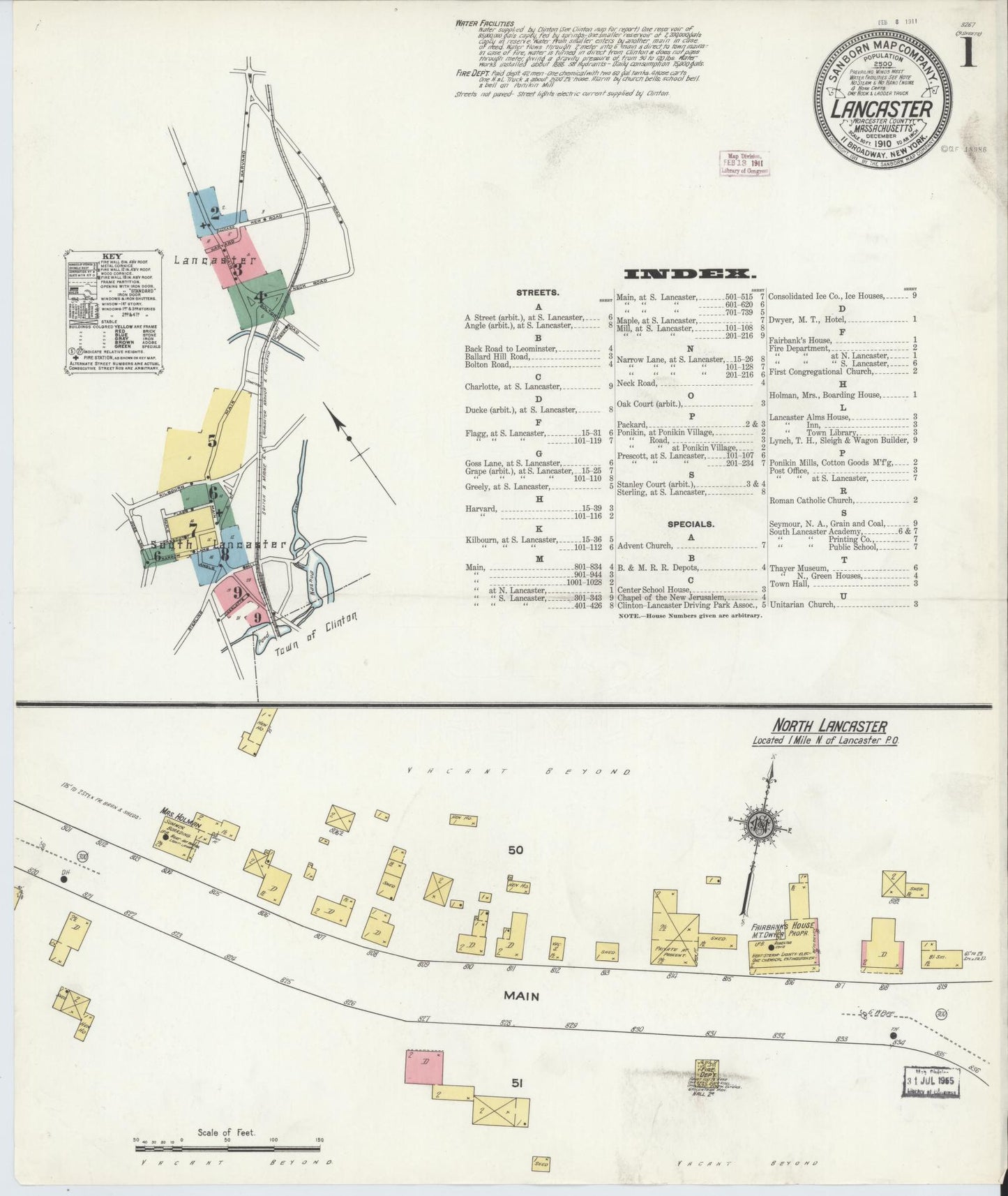 Sanborn Fire Insurance Map from Lancaster, Worcester County, Massachusetts (1910), Sheet #0001 - Historic Sanborn Fire Insurance Map Print, vintage old map wall art, antique decor, genealogy gift, Massachusetts Massachusetts map