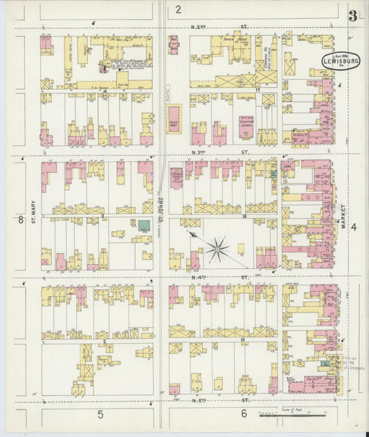 Sanborn Fire Insurance Map from Lewisburg, Union County, Pennsylvania (1896), Sheet #0003 - Historic Sanborn Fire Insurance Map Print, vintage old map wall art, antique decor, genealogy gift, Pennsylvania Pennsylvania map
