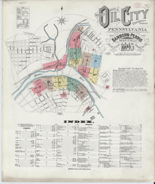 Sanborn Fire Insurance Map from Oil City, Venango County, Pennsylvania (1895), Sheet #0001 - Historic Sanborn Fire Insurance Map Print, vintage old map wall art, antique decor, genealogy gift, Pennsylvania Pennsylvania map