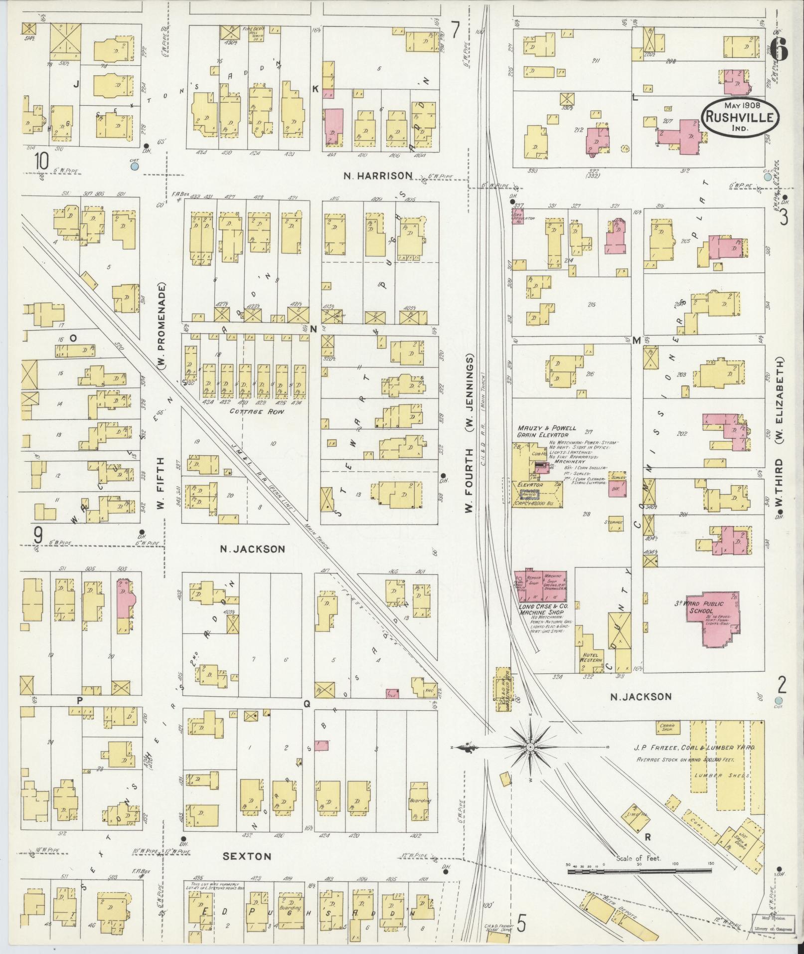 Sanborn Fire Insurance Map from Rushville, Rush County, Indiana (1908), Sheet #0006 - Historic Sanborn Fire Insurance Map Print, vintage old map wall art, antique decor, genealogy gift, Indiana Indiana map