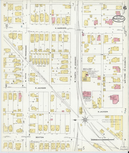 Sanborn Fire Insurance Map from Rushville, Rush County, Indiana (1908), Sheet #0006 - Historic Sanborn Fire Insurance Map Print, vintage old map wall art, antique decor, genealogy gift, Indiana Indiana map