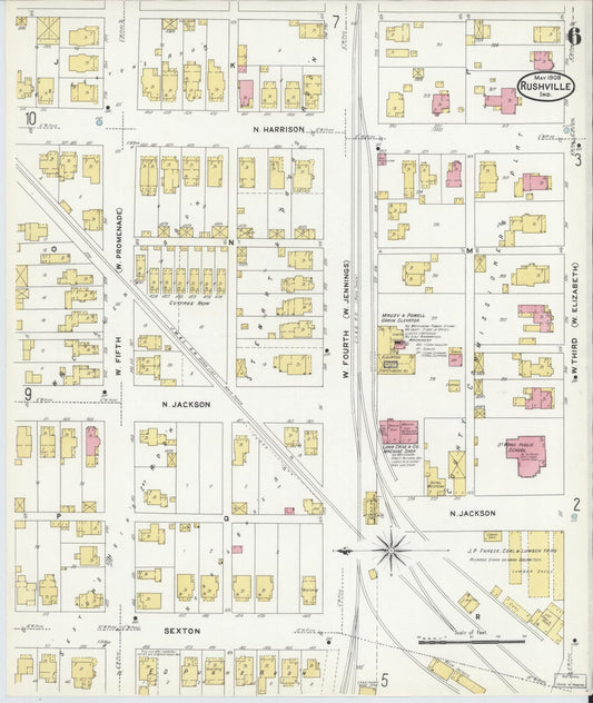 Sanborn Fire Insurance Map from Rushville, Rush County, Indiana (1908), Sheet #0006 - Historic Sanborn Fire Insurance Map Print, vintage old map wall art, antique decor, genealogy gift, Indiana Indiana map