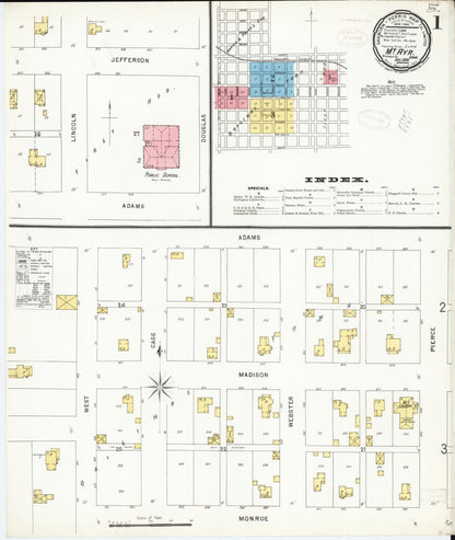 Sanborn Fire Insurance Map from Mount Ayr, Ringgold County, Iowa (1898), Sheet #0001 - Historic Sanborn Fire Insurance Map Print, vintage old map wall art